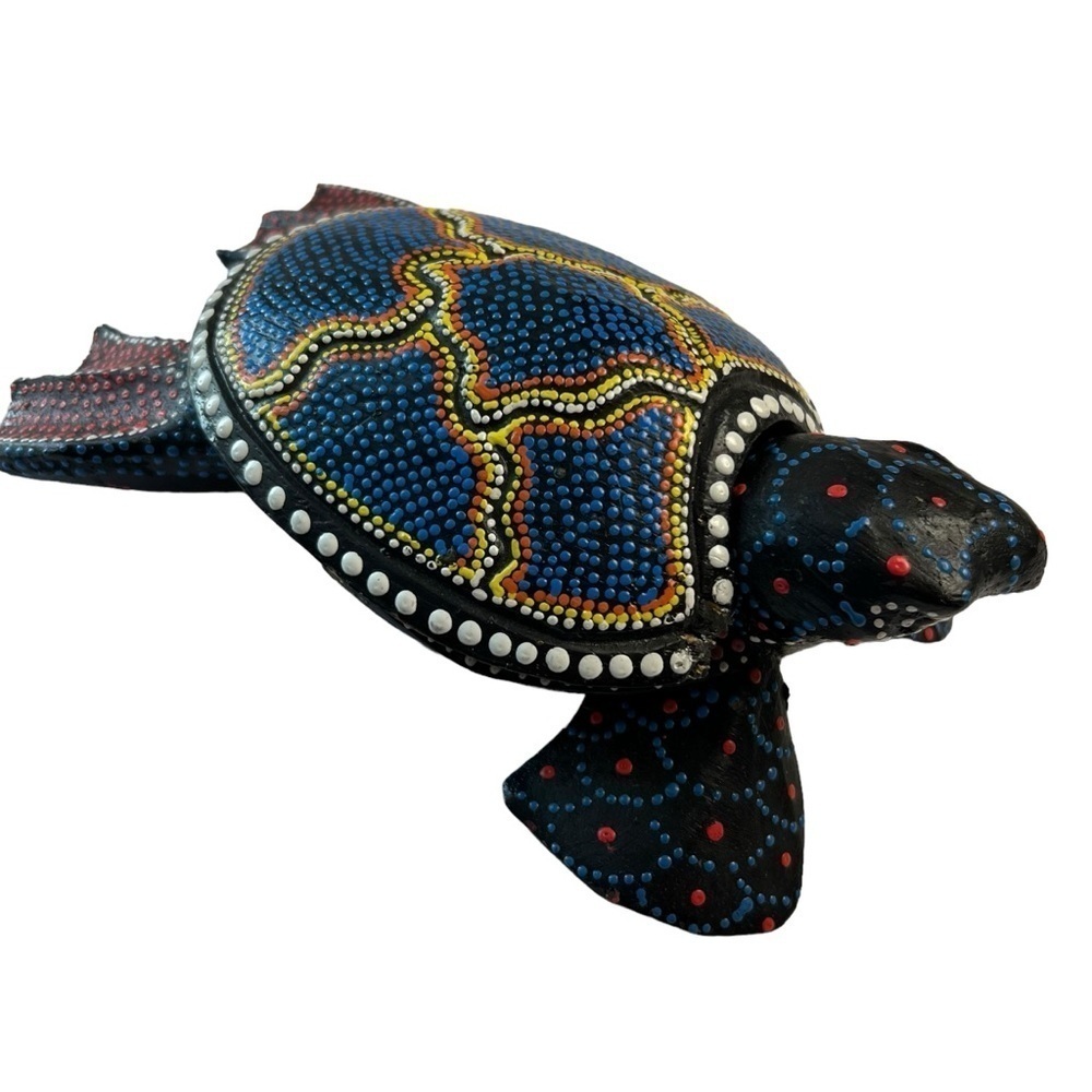 Sea Turtle Trinket Box Hand Painted Carved Wood 9X5 Art Animal Carving Dot Paint - Picture 5 of 12